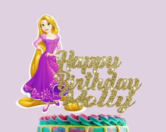 Rapunzel Princess Personalised Glitter cake Topper With Any Name