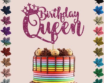 Decoración para tarta con purpurina de reina de cumpleaños.