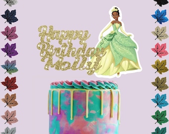 Tiana Princess Personalised Glitter cake Topper With Any Name