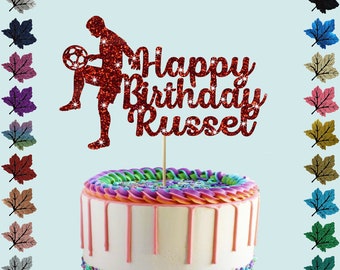 Decoración para tarta con purpurina personalizada de fútbol con cualquier nombre