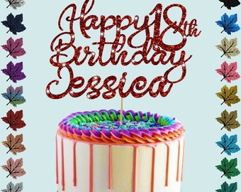 Decoración personalizada para tarta de cumpleaños con purpurina.