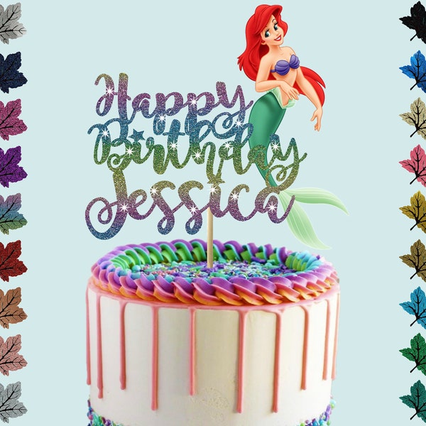 Mermaid Personalised Glitter cake Topper