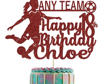 Female Football Personalised Glitter Cake Topper with Any Name Age & Team Name