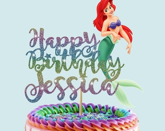 Mermaid Personalised Glitter cake Topper