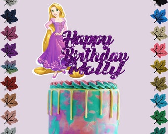 Rapunzel Princess Personalised Glitter cake Topper With Any Name