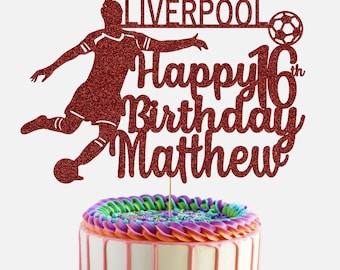 Football Personalised Glitter Cake Topper with Any Name Age & Team Name