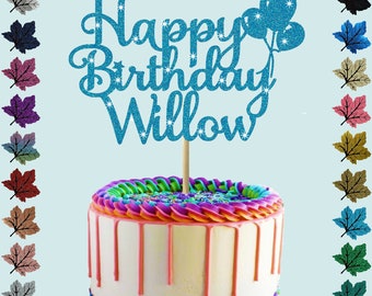 Topper de pastel de brillo de cumpleaños personalizado con cualquier nombre