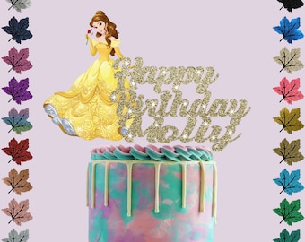 Belle Princess Personalised Glitter cake Topper With Any Name
