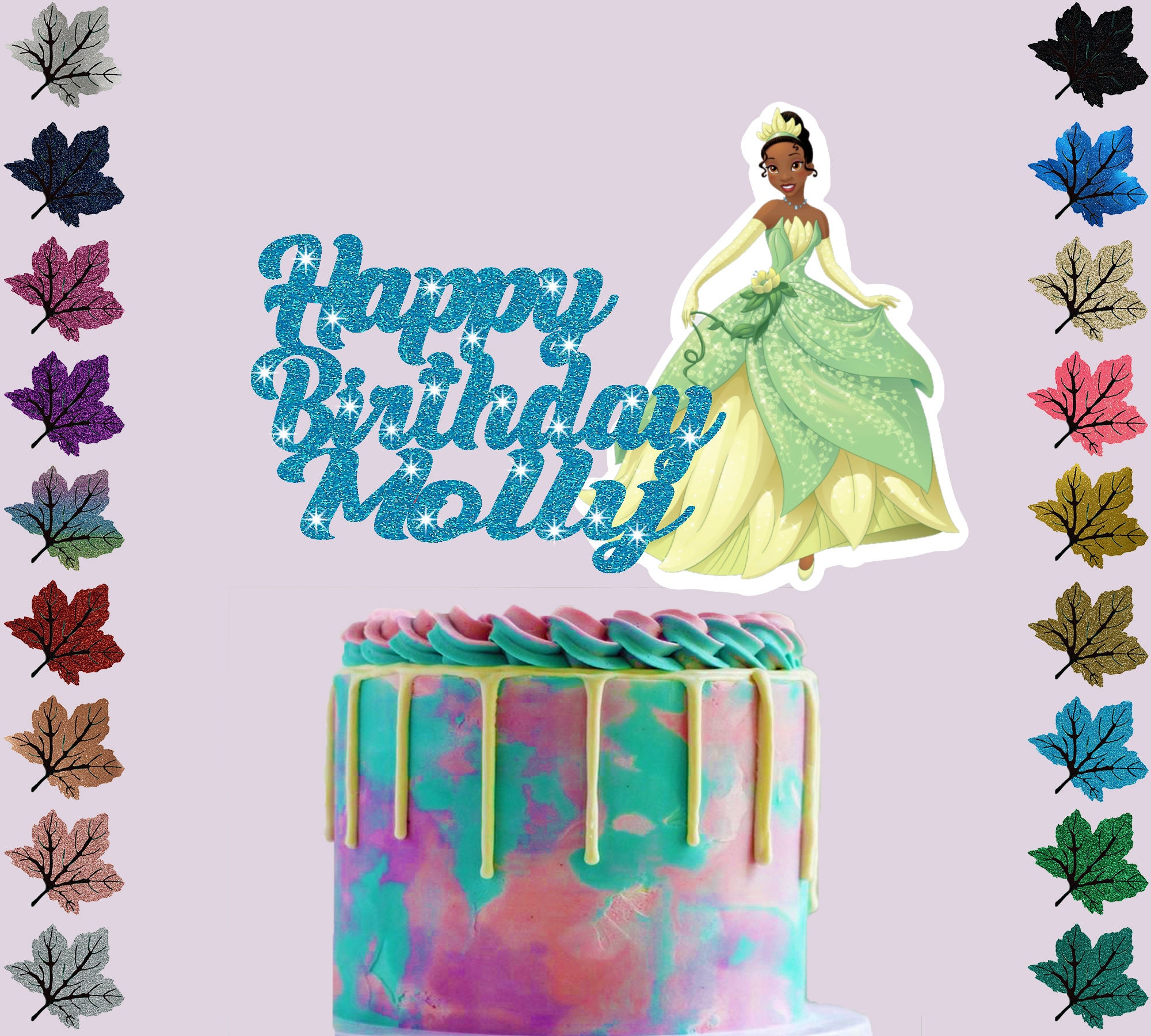 Tiana Princess Personalised Glitter cake Topper With Any Name