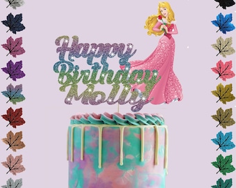 Aurora Princess Personalised Glitter cake Topper With Any Name