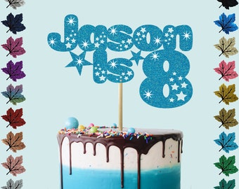 Topper de pastel de brillo de cumpleaños personalizado con cualquier nombre y edad