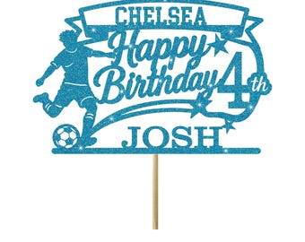 Football Personalised Glitter Cake Topper with Any Name Age & Team Name