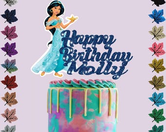 Jasmine Princess Personalised Glitter cake Topper With Any Name
