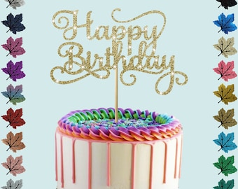 Decoración para tarta de cumpleaños con purpurina.