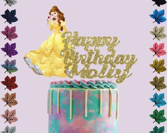 Belle Princess Personalised Glitter cake Topper With Any Name