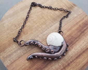Copper Electroform Seashell Necklace Tentacle Necklace Sea Monster Pendant