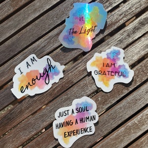 Afirmação decalques de vinil à prova dwaterproof água adesivos vinil holográfico afirmações positivas cortado alma grata luz suficiente