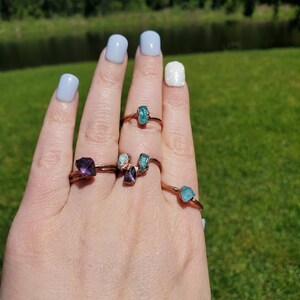 Raw Gemstone Copper Electroform Stacker Rings Amethyst Ring Apatite Ring