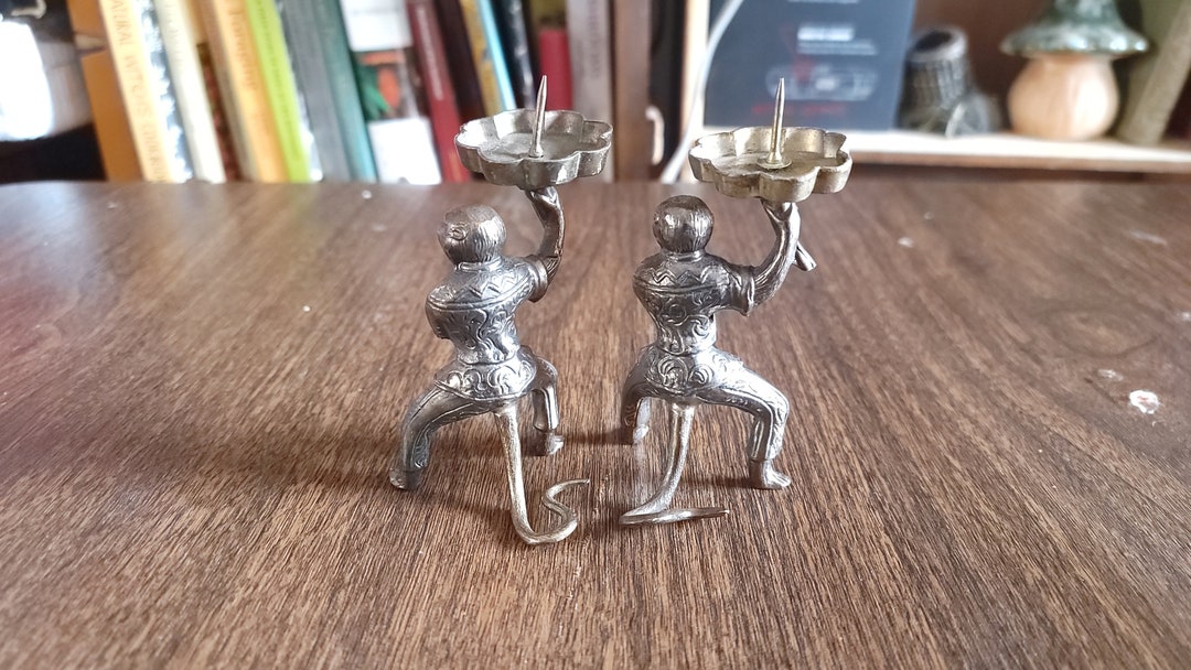 Antique Brass Monkey Candle Holders 2 Pairs of 2 Etsy