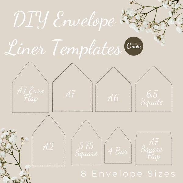 Blank A7 DIY Envelope Liner Templates on Canva | Envelope Liner Templates | Envelope liner 5 x 7 | A7 Euroflap,A7 Square Flap,A6,4 BAR,A2