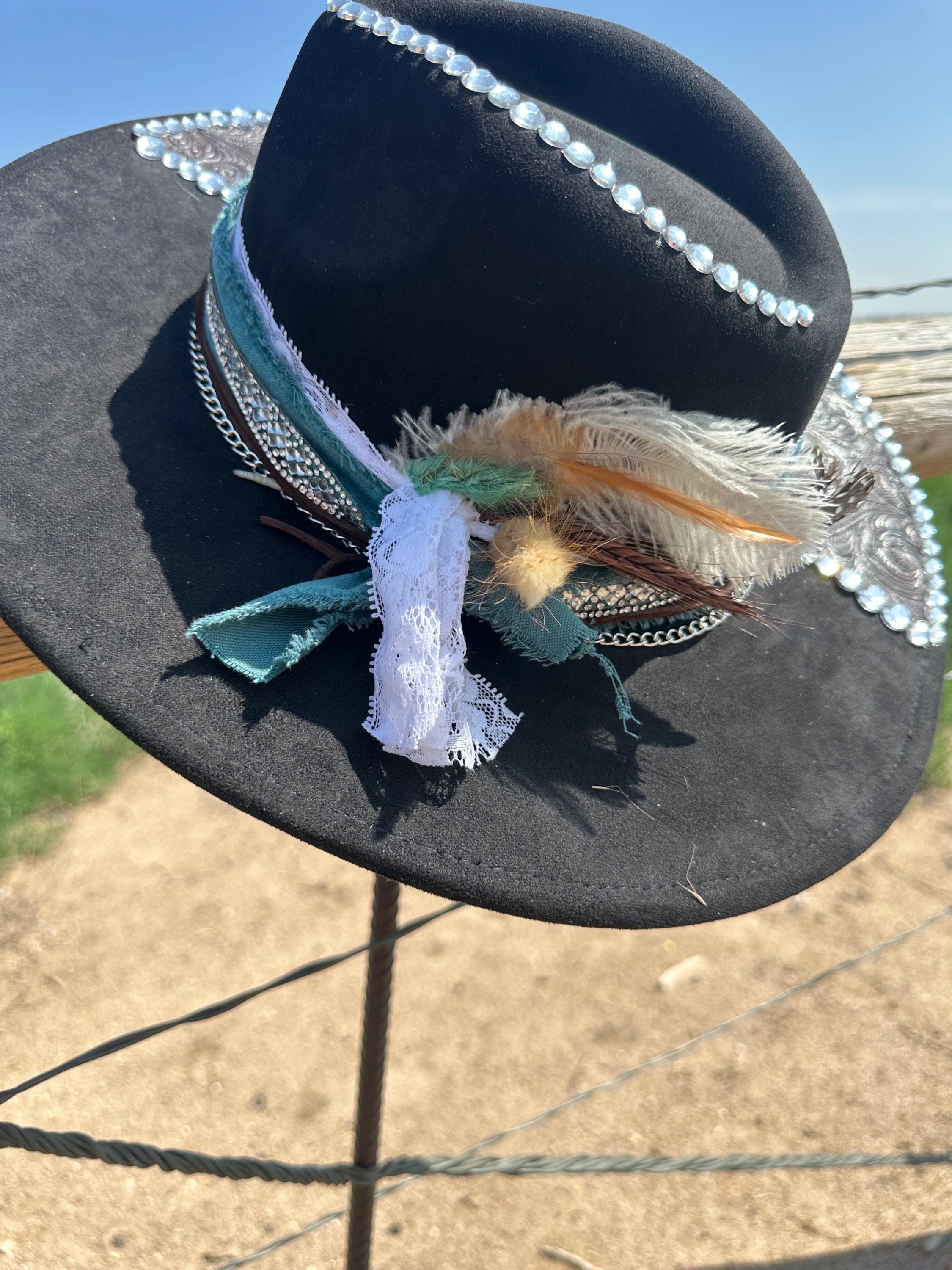 Custom Bling Western Hat: Wide Brim, Flowers & Faux Suede - Etsy