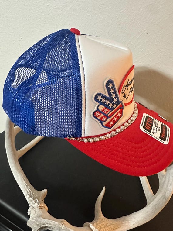 Otto Red White Blue Trucker Hat With American Made Patches  display picture 1