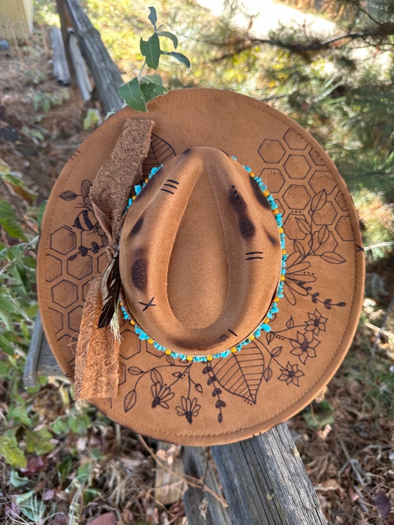 CUSTOM HAND BEADED Suede Western Brim Hat CUSTOM HAND BEADED Suede Western Brim Hat main image 4