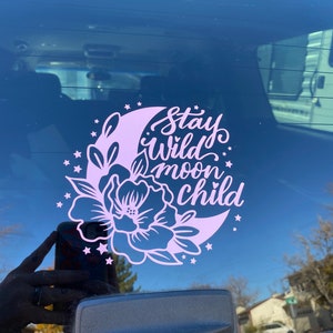窓、タンブラーカップ、ウォーターボトル、ノートパソコンなどに貼れる、Stay wild moon child ビニールデカール