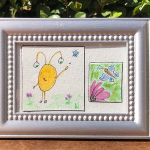 Just Like Us Collection - Cute Alien & Flower - Watercolor Painting - 3&quot; x 4&quot; Original Framed Art - Mini Art