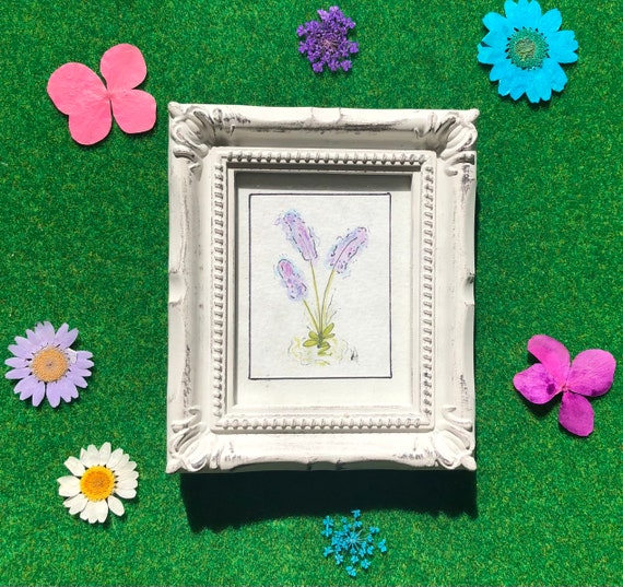 紫色のミニ額入りフラワーアート - 水彩画 - 3.5インチ x 4 紫色のミニ額入りフラワーアート - 水彩画 - 3.5インチ x 4