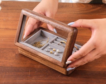 Small Jewel Box Jewelry Wood Box Solid Wooden Jewellery Box Portable Storage Box Travel Organizer Gift for Her