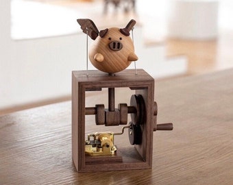 Flying Pig Music Box, Cow Music Box, Animal Music Box, Hand-cranked Octave Box, Music Box, Creative Music Box, Octave Box, Wood Music Box