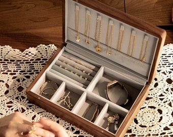 Customizable Travel Solid Wood Jewelry Box Storage Box Premium Travel Organizer Unique Deco Functional Wooden Rustic Jewelry Box Gift Custom
