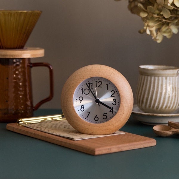 Vintage Silent Clock With Light, Alarm Clock, Wooden Alarm Clock, Luminous Desk Clock, Bedroom Alarm Clock, Lazy Snooze Clock, Creative gift