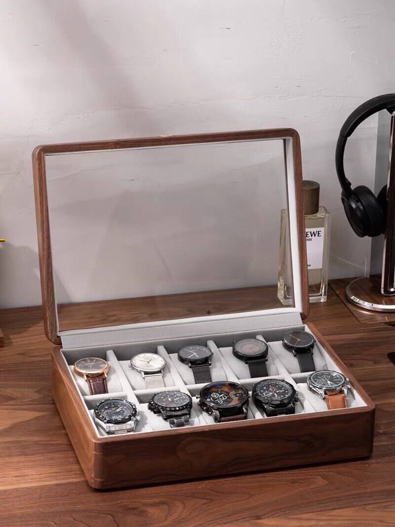 Solid Wood Watch Box Glass Top Storage Box Premium Etsy Australia