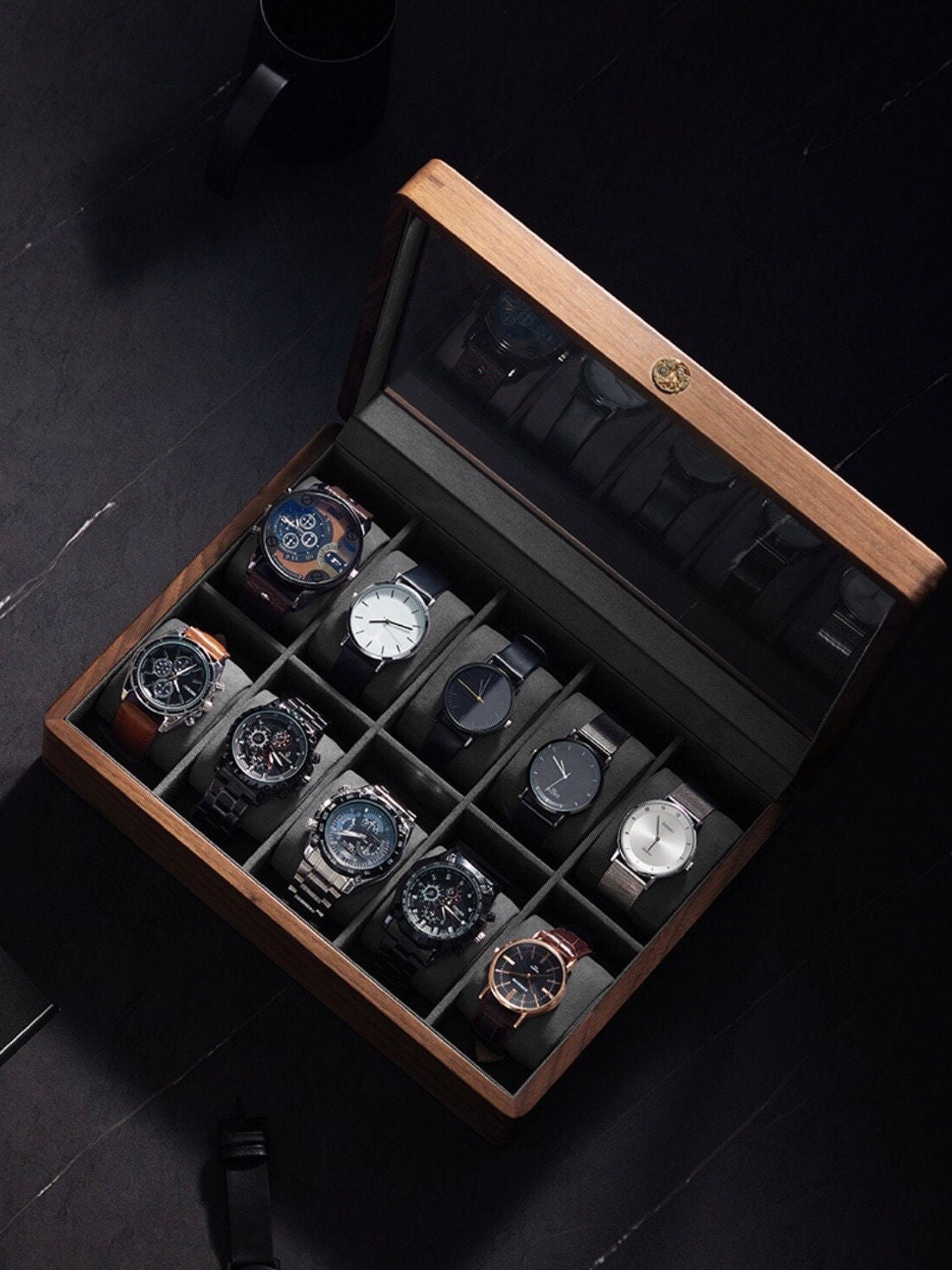 Solid Wood Watch Box Glass Top Storage Box Premium Etsy Australia