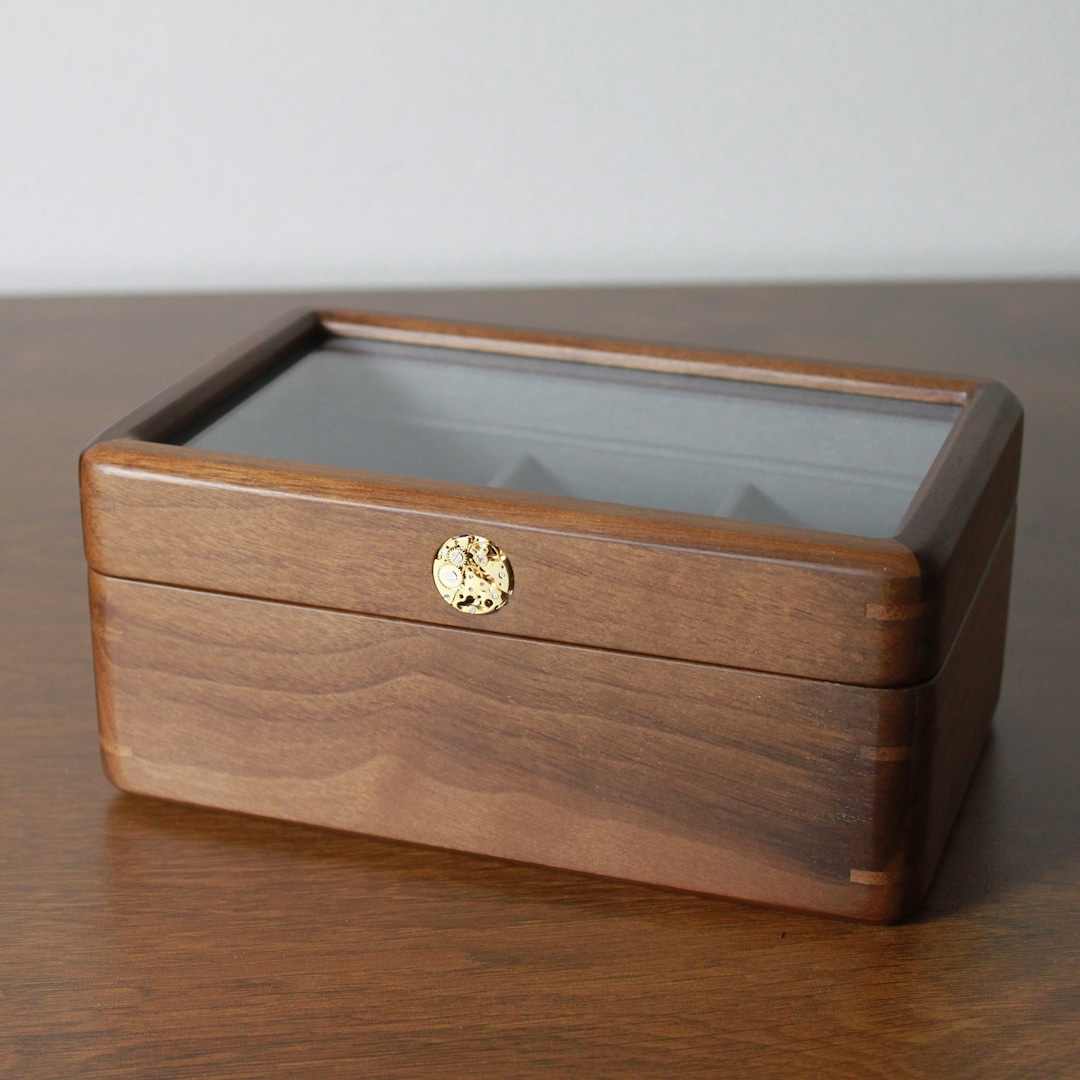 Vintage Solid Wood Watch Box Glass Top Storage Box Premium Wooden 3