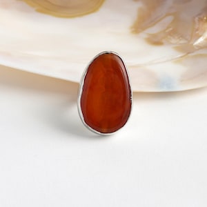 Fire Agate Ring, Statement Ring, Large Gemstone, Silver Ring, Adjustable, Healing Ring