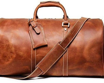 Personalized Mens Travel Bag, Full Grain Leather Duffel Bag, Monogrammed Duffle Bag, Weekend Luggage Bag,Unique Christmas Gifts,Carry-on Bag