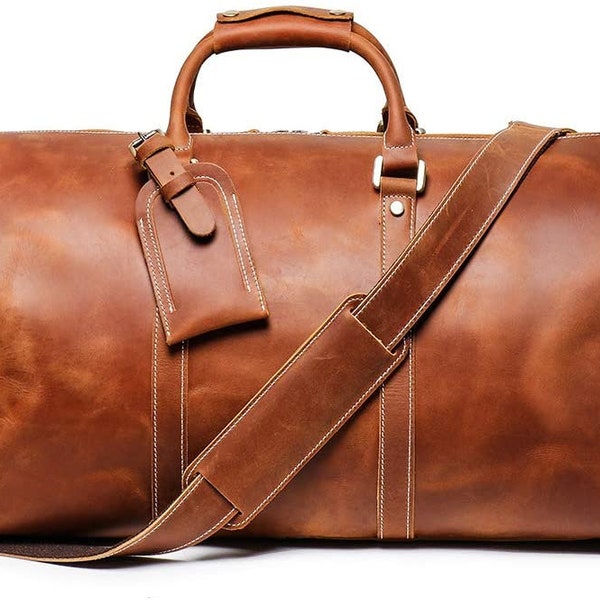 Personalized Mens Travel Bag, Full Grain Leather Duffel Bag, Monogrammed Duffle Bag, Weekend Luggage Bag,Unique Christmas Gifts,Carry-on Bag