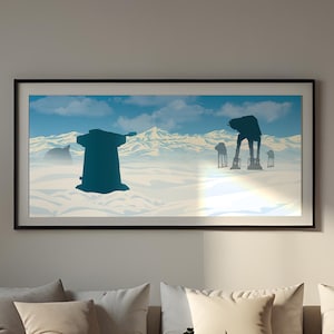 Hoth Star Wars Poster – AT-AT Schlacht von Hoth – Das Imperium schlägt zurück Wandkunst – Sci-Fi verschneiter Planet Dekor – Fan Geschenk Star Wars Landschaft