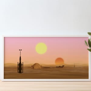 Tatooine binaire coucher de soleil Star Wars un nouvel espoir - impression paysage - art mural silhouette Luke Skywalker