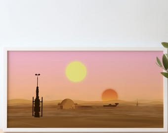 Tatooine Binary Sunset Star Wars A New Hope - Landscape Print -  Luke Skywalker Silhouette Wall Art