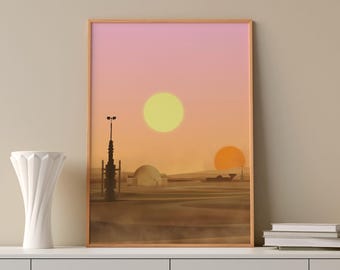 Tatooine Sunset Print: Star Wars Wall Art, Luke Skywalker Lars Homestead