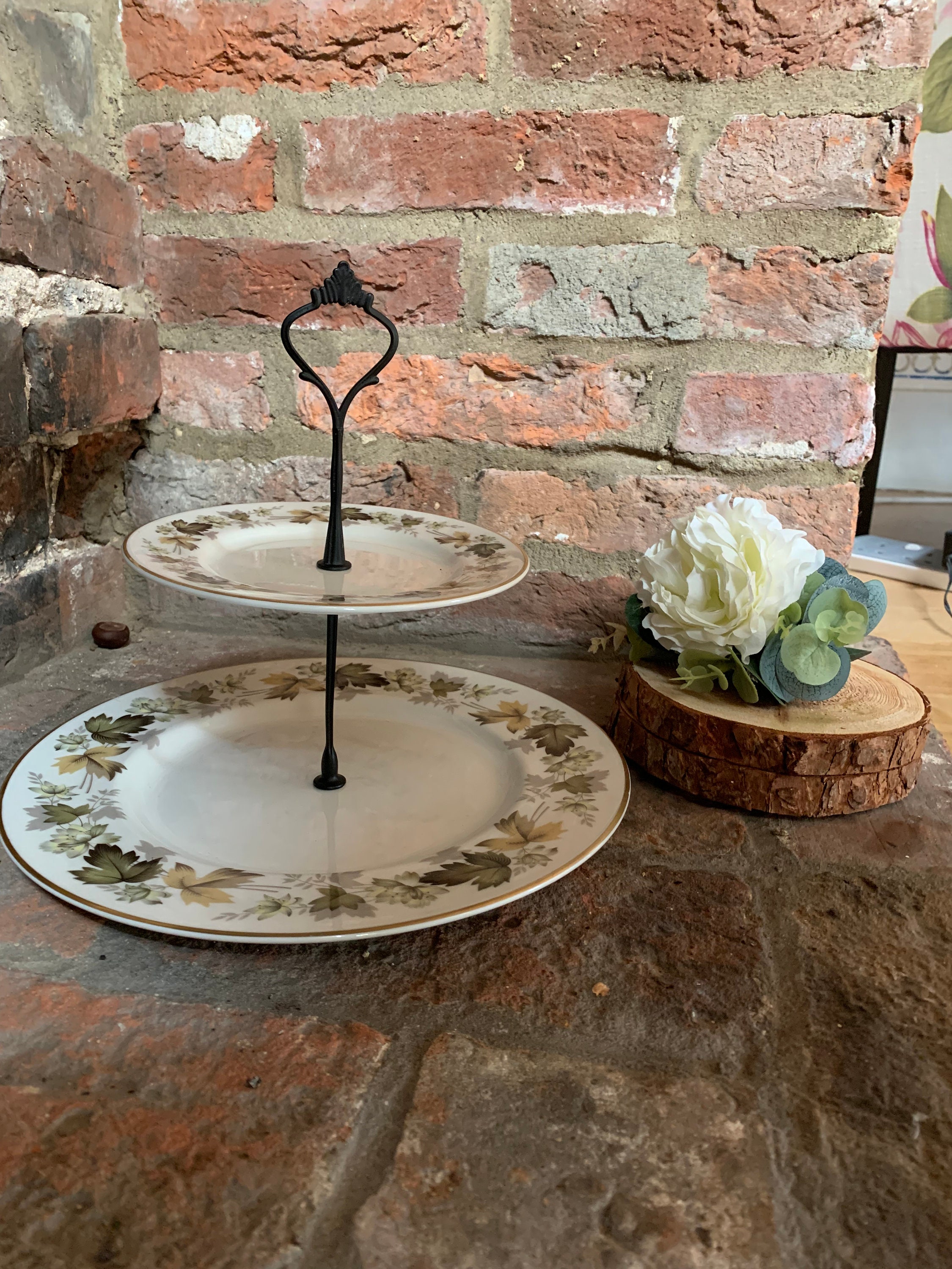 2 tier cake stands China plates vintage boho look Etsy