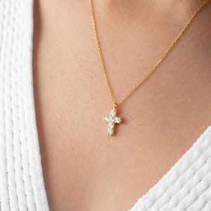 Tiny Cross Necklace, Dainty Birthstone Cross Necklace, Personalized Cross Necklace, Minimalist Cross Charm, Mother Necklace, Religious Charm