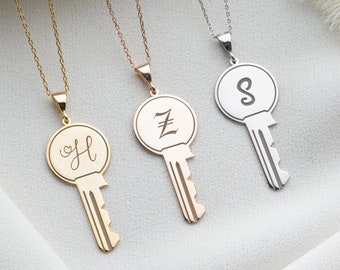 Personalized Initial Letter Key Necklace For Couples, Friendship Necklace, Matching Key Letter Necklace, Partners Necklace, Gift For Couples