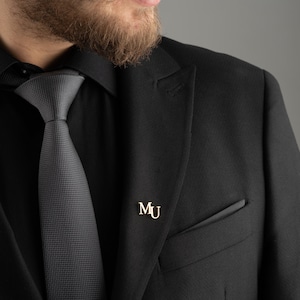 Personalized Initials Jacket Lapel Pin, Unique Letter Lapel Pin, Custom Logo Label Brooch, Gold İnitial Brooch, Gift For Men, Groom Brooch image 3