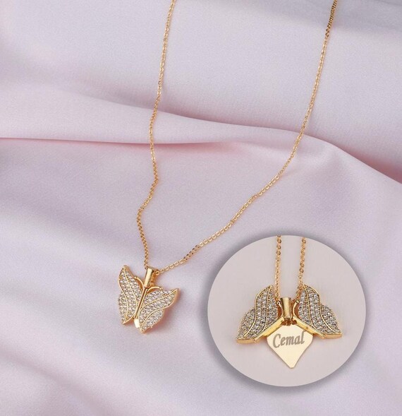 Butterfly Necklace Engraved Butterfly Necklaces Silver Etsy