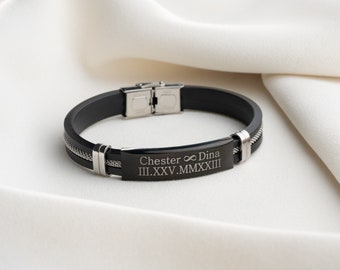 Personalisierte gravierte Datum Herren Armbänder, gravierte Romen Numeral Datum Armbänder, einstellbare Stahl Namen Armbänder für Männer, Geschenk für Freund